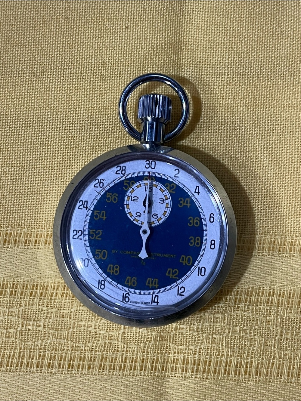 Vintage Swiss Made Compass Instrument Mechanical Stopwatch - Blue Dial, Working!